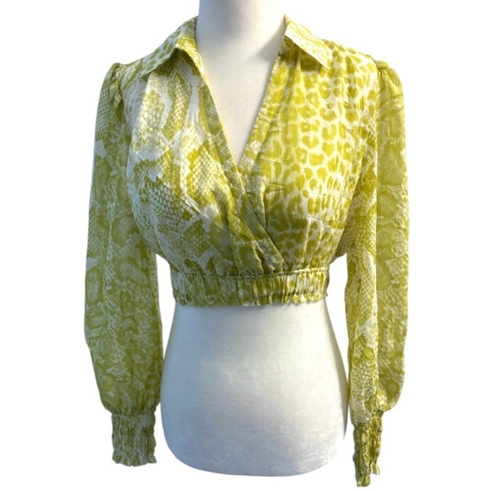 All Saints Clara Noche Snake Print Top Size 4 NWT Lime Green Cropped - Picture 7 of 17